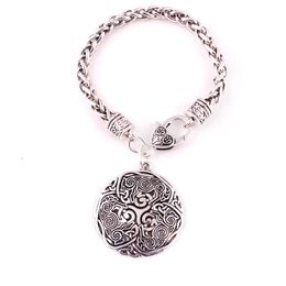 Viking Norse Celtic 3 Wolf Triskelion Energy Amulet Bracelet Women Men Wheat Link Chain Bracelet Jewelry260f