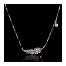 Pendant Necklaces Ins Top Sell Feather Simple Fashion Jewelry 925 Sterling Sier Pave White Sapphire Cz Diamond Gemstones Party Women Dhp9N