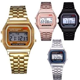 Wristwatches 2022 Women Men Watch Gold Silver Vintage LED Digital Sports Military Electronic Present Gift Male Promotion215n