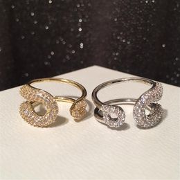 Sparkle on luxury designer full diamonds zirconia copper geometric band ring for women girls open adjustable gold silver308M