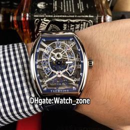 Cheap New Saratoge Vanguard Yachting Gravity Steel Case V45 T GR YACHT SQT Blue Skeleton Dial Automatic Mens Watch Leather Gent Wa276L