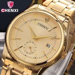 Chenxi Gold Watch Men Luxury Business Man Watch Golden Waterproof Unique Fashion Casual Quartz Male Dress Clock Gift 069ipg Y19062269C