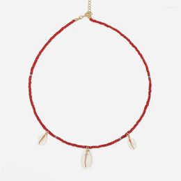 Pendant Necklaces Classic Versatile Natural Shell Necklace Handmade Red Lake Blue Rice Beads Collar Travel Vacation Beach Accessories