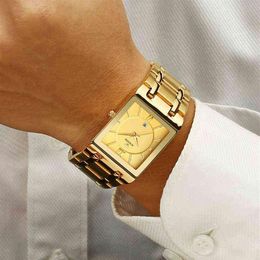 Relogio Masculino WWOOR Gold Watch Men Square Mens Watches Top Brand Luxury Golden Quartz Stainless Steel Waterproof Wrist Watch 2302I