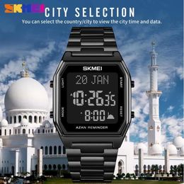 Muslim Qibla Digital Watch Religious Month Wristwatch Male Clock LED Chronograph Electronic Wristwatches Reloj Hombre3390