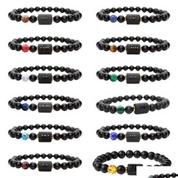 Beaded 2023 New 8Mm Matte Black Onyx With 7 Chakras Reiki Set Star Sign Charm Bracelet Drop Delivery Jewelry Bracelets Dhnu1