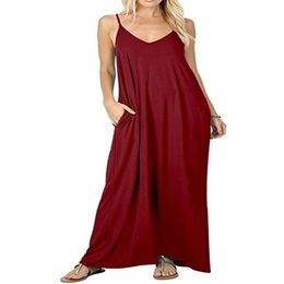 Summer Black Camisole V Neck Long Dress with Pocket Women Sleeveless Sexy Club Party Casual Beach Dresses2143