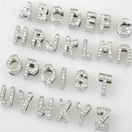 Whole 10mm 130pcs lot A-Z full rhinestones Slide letters DIY Alphabet Charm Accessories fit for 10mm pet collar keychains266U