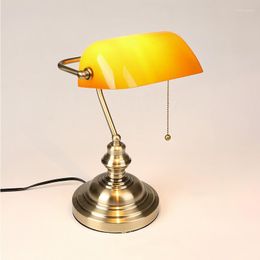 Table Lamps TEMAR European Style Lamp Simple Design LED Yellow Glass Desk Light Retro Pull Switch For Home Study Office Bedroom