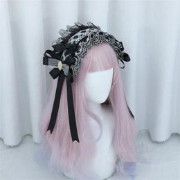 Party Supplies Black Gothic Hairband Anime Maid Cosplay Headband Lolita Lace Bow Hairpin Headwear Hair Accessory For Girls Gift D1107