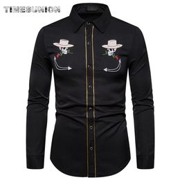 Mens Western Cowboy Shirt Stylish Embroidered Slim Fit Long Sleeve Party Shirts Men Brand Design Banquet Button Down Shirt Male274L