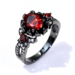 Cluster Rings Chamss Japan And South Korea Version Of Black Gold Ruby Ring Fashion Personality Female Delicate Jewelry Factory Drop De Dhzpq