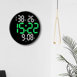 Wall Clocks 10 Inch LED Round Large Screen Digital Clock Silent Time Week Date Temperature Display Electronic Living Room Decor