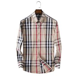 2023 Men's Casual Shirt Designer Plaid Fashion Polo collar Long sleeve single button Classic Comfort Business cotton casual shirt Asian size M-4XL 07