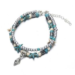 Anklets Mtilayer Be Starfish Anklet Handmade Turquoise Beads With Alloy Charm Sea Beach Bracelet For Women Girls Drop Delivery Jewellery Dhi6M