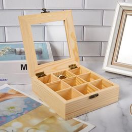 Jewellery Pouches 9 Compartments Storage Box Organiser Wooden Sugar Bag Container Tea Accessories Brooch