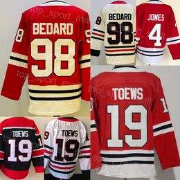 Men Ice Hockey 19 Jonathan Toews Jersey Reverse Retro 98 Connor Bedard 4 Seth Jones Embroidery And Sewing Team Color Black White Red For Sport Fans Breathable