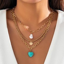 Pendant Necklaces Lacteo Bohemia Blue Hear Beads Necklace For Women Imitation Pearl Choker With Box Chain Jewellery Collar On The Neck Gifts
