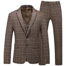 Men's Suits Business British Style Banquet 3 Piece Suit Vest Pants Set / Male Plaid Two Button Blazers Jacket Coat Trousers Waistcoat