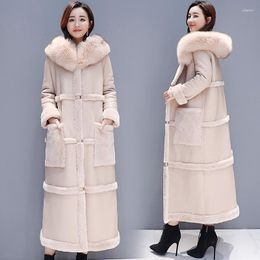Women's Fur Nice Winter Lamb Coat Women Jacket Korean Big Collar Over The Knee Faux Leather Thick Warm Long Elegant Female