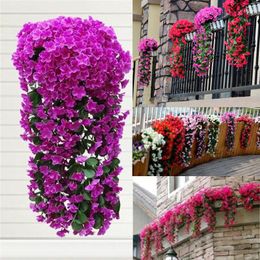 Decorative Flowers 5 Petals Orchid Violet Artificial Wall Hanging Basket Simulation Fake Flower For Wedding Garden Outdoor Party Decoration