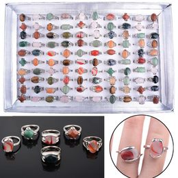 whole 100pcs various natural Unisex stone top Rings size 16-20 including display box293H