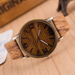 Men Watches quartz Simulation Wooden 6 Color PU Leather Strap Watch Wood grain Male Wristwatch clock with battery support drop shi269I