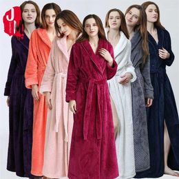Women Extra Long Warm Coral Fleece Bathrobe Winter Thick Flannel Thermal Bath Robe Kimono Dressing Gown Bride Peignoir Sleepwear1241P