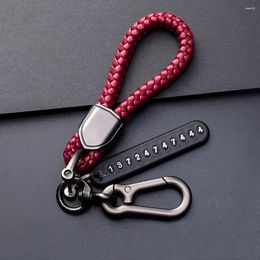 Keychains High Quality Unisex Hand-woven Leather Rope Key Chain With Anti-lost Number Label Metal Clasp Rotary Horseshoe Buckle Keyrings
