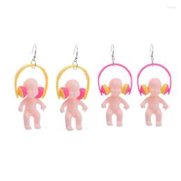 Dangle Chandelier Earrings Creative Funny Resin Cute Cartoon Doll Listen Music Baby Chain Tassel Earings For Women Girls Unique Jewelr Dhlw6