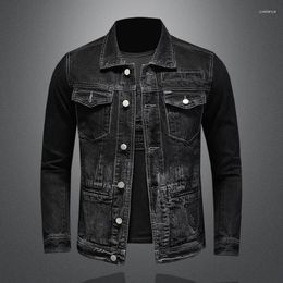 Мужские куртки 2023, осенне-зимняя джинсовая куртка, корейская версия, приталенная вышивка, молодежное пальто в европейском стиле