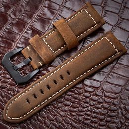 Watchbands 20 22 24 26mm Genuine Leather Dark Brown Black Man Women Handmade Vintage Scrub Wrist Watch Band Strap Metal Buckle T19223e