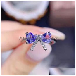 Rings 2022 Fashion Exquisite 925 Siery Ring Inlay Purple Zircon Korean Style Bowknot Jewellry For Women Engagement Gifts Drop Deliver Dhrnd