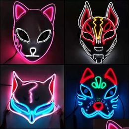 Party Masks Led Halloween Mask Mixed Luminous Glow In The Dark Mascaras Costume Cosplay Masques El Wire Demon Slayer Fox Drop Delive Dhlwt