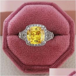 Rings Luxury Yellow Color Sier Designer Engagement Ring For Women Lady Anniversary Gift Jewelry Bk Sell R5938 Drop Delivery Dh9A7