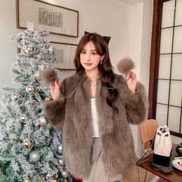 Women's Fur 2023 Winter Fashion Faux Coat Women Korea Warm Feather Coats Cardigan Short Outercoat Lady Party Elegant Top C15