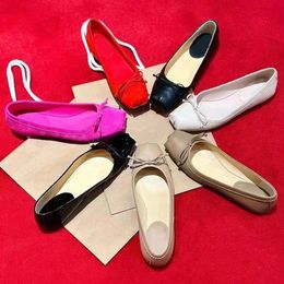 ballet flats shoes Dress Shoes Red Genuine Leather bow Loafers Casual Summer Beach Half fashion woman Loafers Luxury Designers Trample Lazy Loafers Large size 34-43