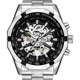 ORKINA Silver Stainless Steel Classic Designer Mens Skeleton Watches Top Brand Luxury Transparent Mechanical Male Wrist Watch 2107257m