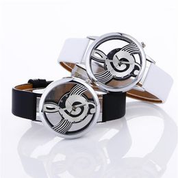 Wristwatches Lady Womans Wrist Watches Simple Casual Engraving Hollow Stylish Musical Note Painted Leather Bracelet Watches1255U