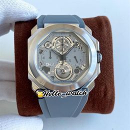 41mm Octo Finissimo 103295 OS Quartz Chronograph Mens Watch Stopwatch Skeleton Titanium Steel Case Grey Dial And Rubber Strap Spor323z