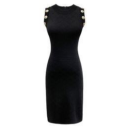 Runway Dresses Designer Luxury Women Milan Sleeveless O Neck Lion Head Button Female Sexy Slim Midi Long Sheath Bodycon Party Club W Dhq2Y