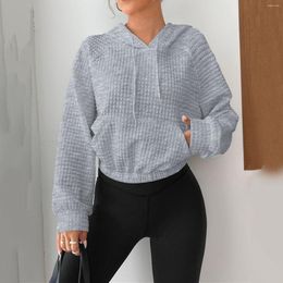 Women's Hoodies 2023 Short Pullover Hooded Sweater Plaid Drawstring Sweatershirt Sports Comfortable Casual Big Pockets Shirt