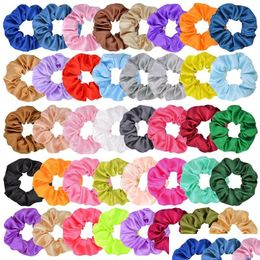 Hair Accessories 40 Colors Satin Band Scrunchies Girls Ponytail Holder Tie Fashion Ring Stretchy Elastic Rope Xmas Gifts Drop Delive Dhn93