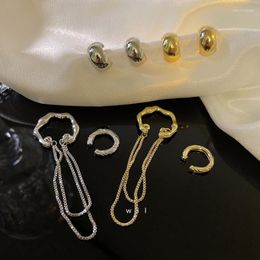Dangle Earrings WLP Tassel Ear Clip Geometric Irregular C-Shape Stud For Women Kpop Korean Fashion Silver Colour Metal Earring Jewellery