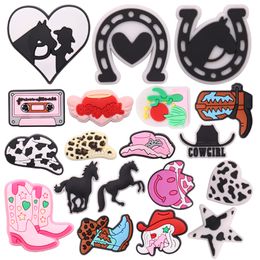 Wholesale 100Pcs PVC Cactus Cowgirl Star Horse Heart Horseshoe Tape Boots Hat Garden Shoe Buckle Boys Girls Accessories For Backpack Charms Button Clog