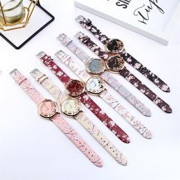 Wristwatches 1 Pcs Women Quartz Watch Floral Dial With Print PU Leather Strap M86943267