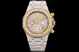 ZY factory produces men's watch quartz chronograph movement 40mmX10mm diamond-encrusted 316L steel case strap folding buckle