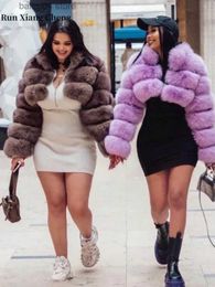 Women's Fur Faux Fur Women's Winter Faux Fur Coat 2023 Plush Fur Coat Short Stand Collar Imitation Fur Long Sleeve Luxury Stitching Women Jacket T231003