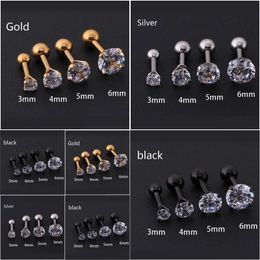 Stud 4 Colours Punk Earrings Medical Stainless Steel Needle Zircon Crystal Jewellery Gift For Men Women Drop Delivery Dhm2R