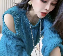 Women's Sweaters Off Shoulder Women Sweater Luxury Diamond Knitted Pullover Cashmere Long Jumper Spring Autumn Mohair Hollow Out